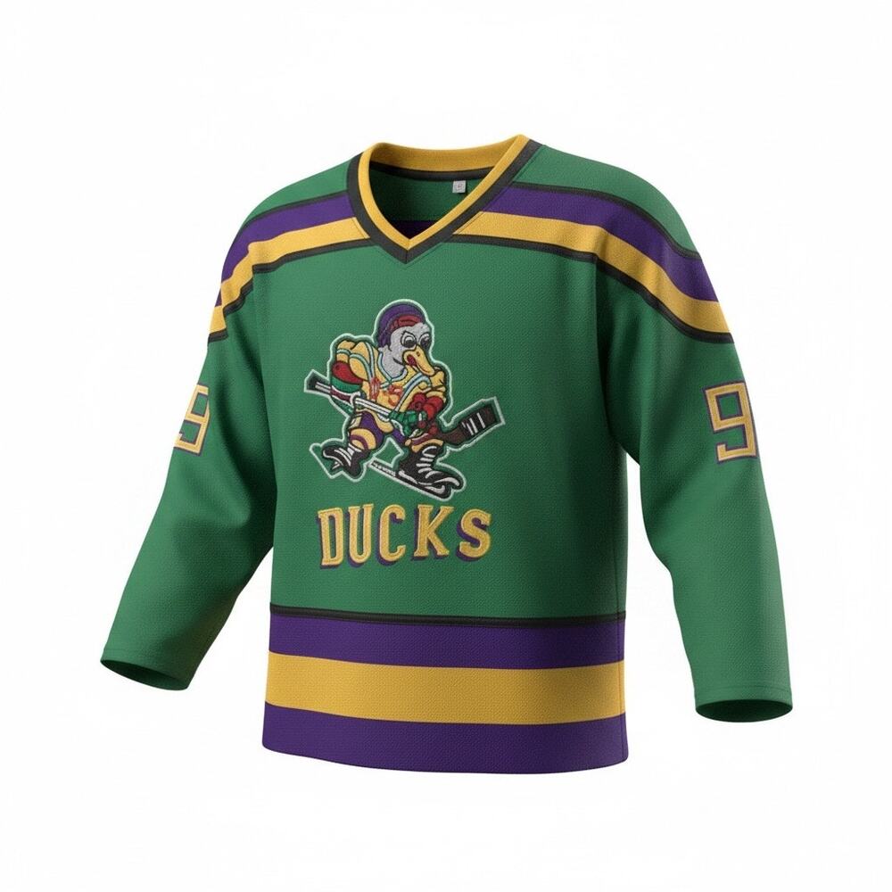 Mighty Ducks Movie Replica Hockey Jersey District 5 Disney film Banks 99 Sz S